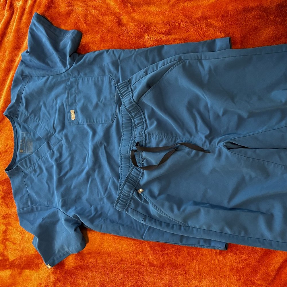 FIGS Royal Blue Leon Two-Pocket Scrub Top and Tansen Scrub Pants